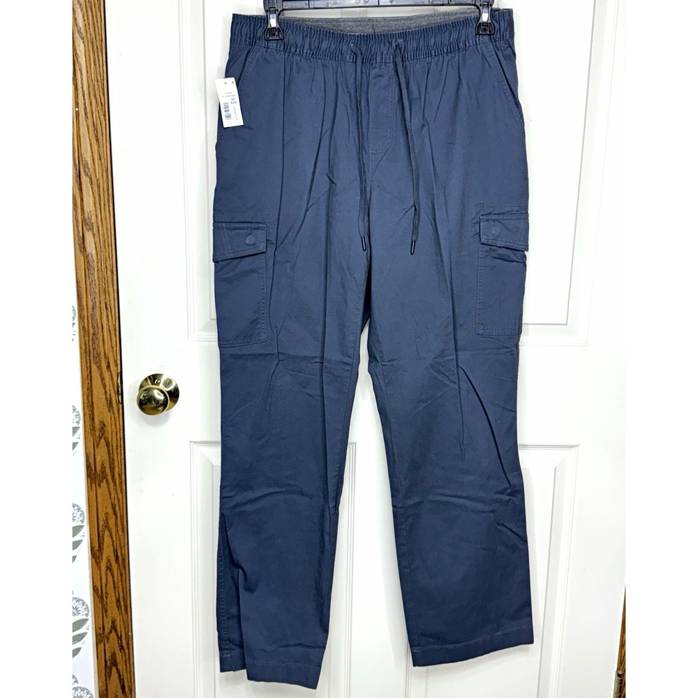 SolariS Men's Blue Twill Cargo Pants Cotton Spandex Elastic Waist Drawstring XL